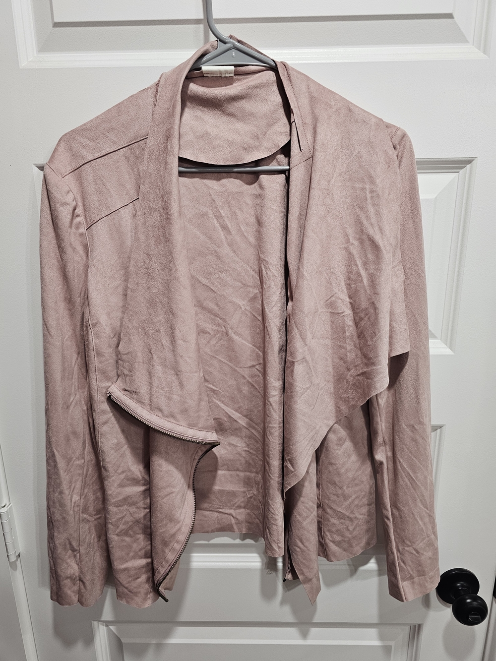 Women's Open-Front Faux Leather Jacket in Dusty Rose